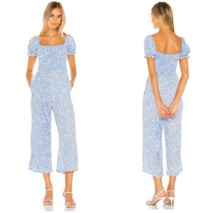 Revolve Faithful The Brand Blue Floral Cropped Jumpsuit Size Large 8